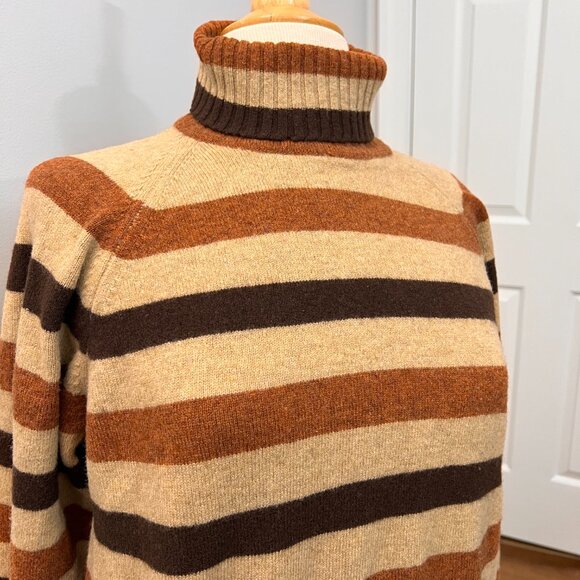 Vintage Thane 70s Brown Stripe Turtleneck Sweater 100% Lambswool Sz L - Picture 3 of 10